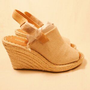 TOMS Women's Size 7 W Monica Natural Oxford Open Toe Espadrille Wedge Heel Shoes